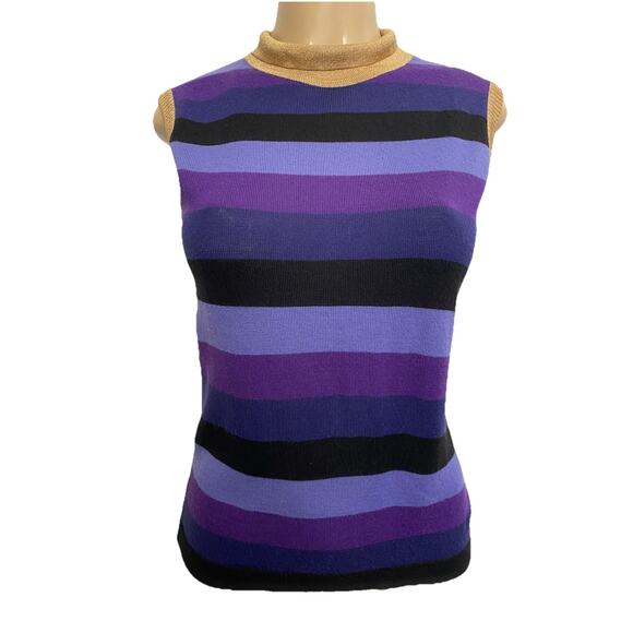 Dolce Gabbana Top Blouse Knit Sleeveless Gold Purple Striped Mock Neck S - Picture 1 of 7